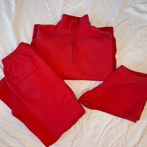 Aritzia Sweatfleece 3 Piece Set Cherry Red 🍒